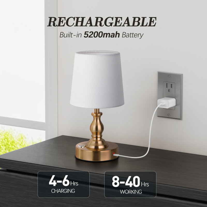Mini lampe de table à DEL sans fil 10 po, batterie rechargeable, luminosité réglable à 3 niveaux pour le bureau