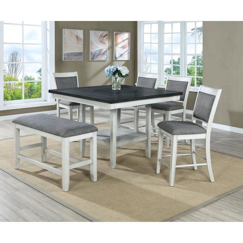 Chaises contemporaines à hauteur de comptoir de 2 - Lin blanc et gris, bois avec repose-pieds pour manger de l'espace Chaise de salle à manger de style 2 pièces revêtue de lin, solide et incluse