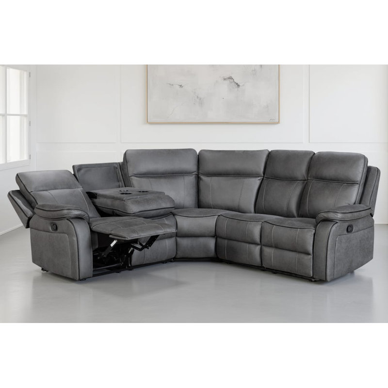 5 Seater Faux Leather Reclining Corner Sofa , Manual - Handle / Lever