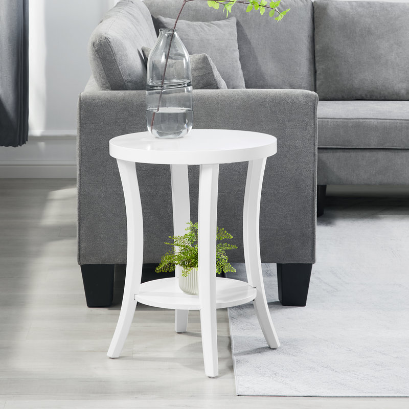 Dinh Round End Table with Shelf, White