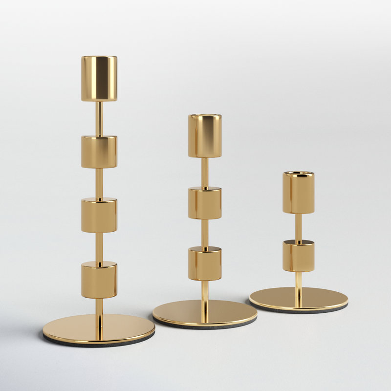 Brenner 3 Piece Aluminum Tabletop Candlestick Set, Gold