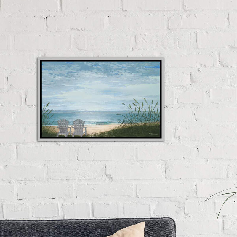 «Beach Chairs» par Bruce Nawrocke - reproduction d'art, H 32 po x l 48 po x P 1,5 po, Toile avec cadre argenté