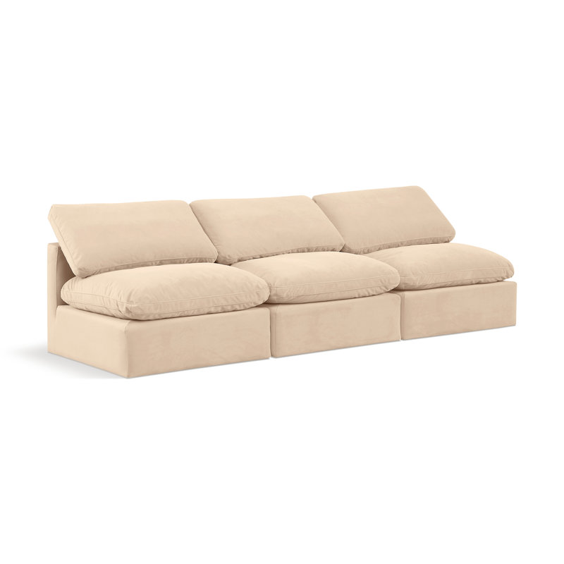 Hinami 105'' Velvet Sofa, Beige Velvet