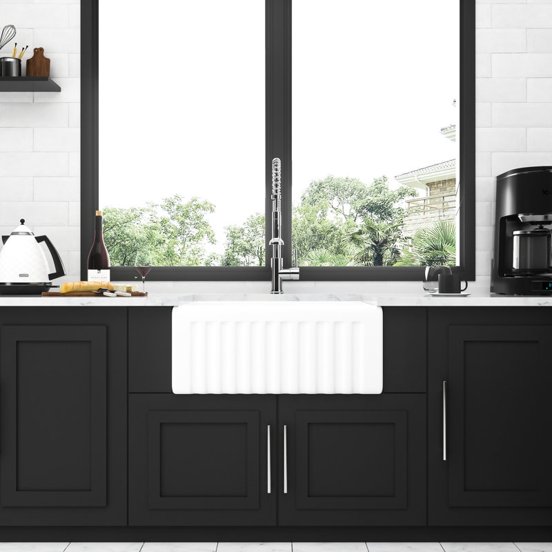 White Ceramic Sink 24 Inch - Apron Front, Dependable For Kitchen & Laundry Use Easy Feature
