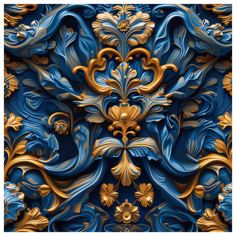 Coussins décoratifs à motif baroque bleu et or, 26 po x 26 po