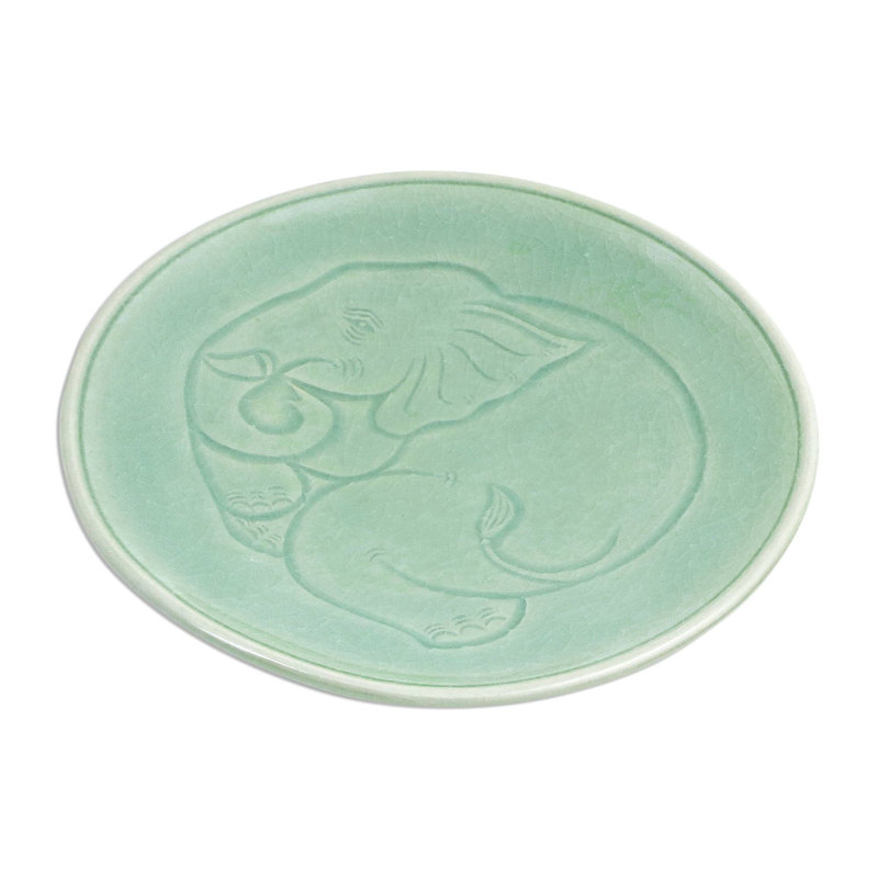Sleeping Elephant Celadon Ceramic Dinner Plate
