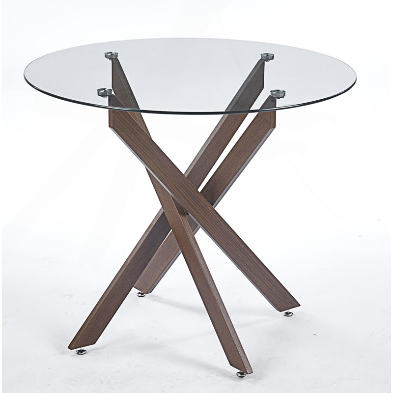 Round Dining Table With Cross Metal Leg, Walnut
