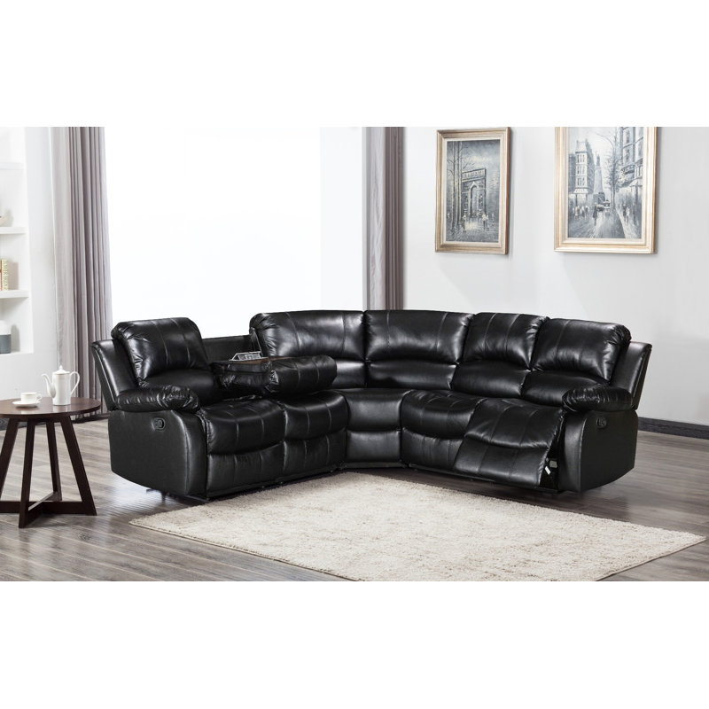 Graylin 5 Seater Faux Leather Reclining Corner Sectional, Black