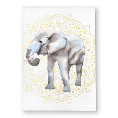 Elephant on Mandalas Pattern - Gray Outdoor Area Rug for Home Decor