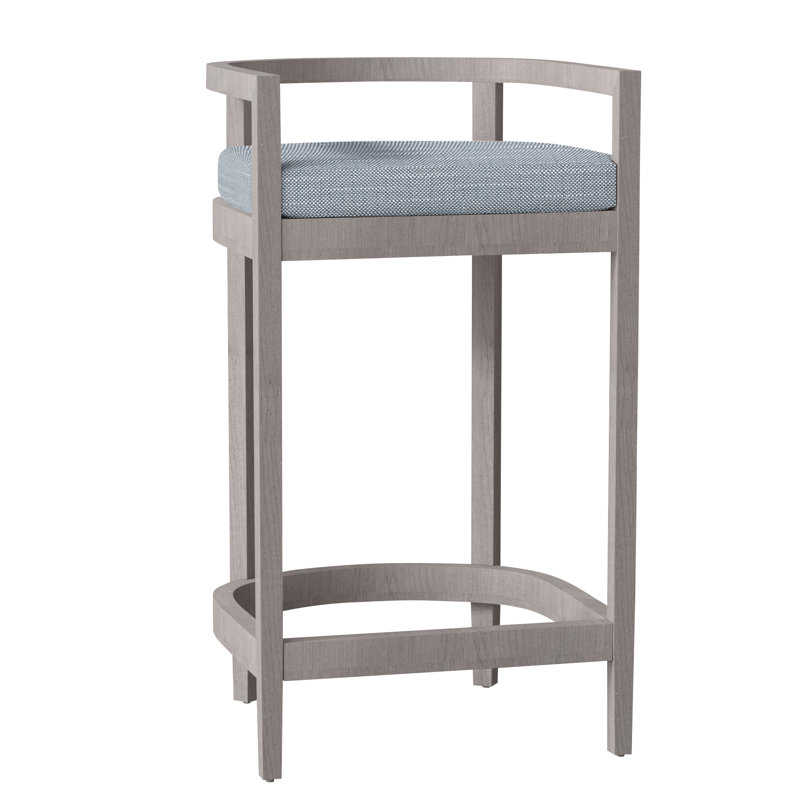 Santa Barbara Patio Bar Stool with Cushion, Welt, Oyster Teak, Canvas Sand