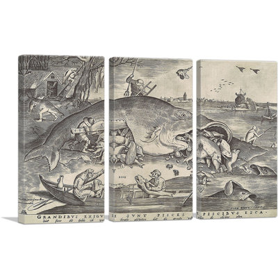 " Big Fish Eat Little Fish 1556 " by Pieter Bruegel The Elder 3 - Pieces Painting Print