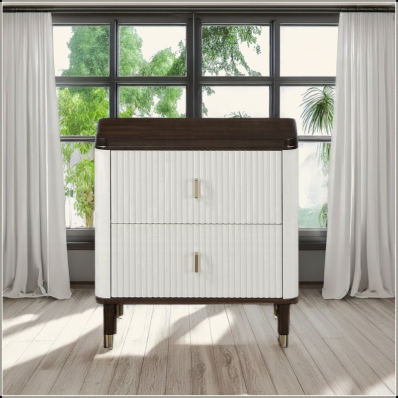 Table de chevet moderne à 2 tiroirs avec finition USB blanche et brune avec port USB