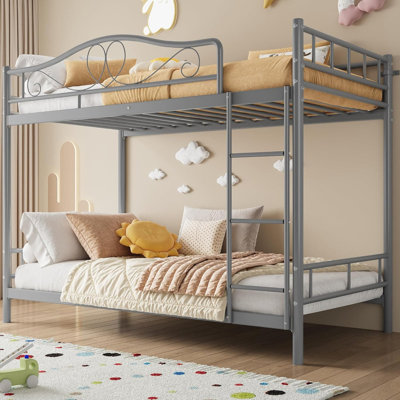 Lit superposé simple au-dessus de simple avec rails de sécurité, structure en métal robuste pour chambre d'enfant