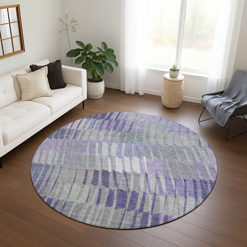 Machine Washable Indoor/Outdoor Huseby ACN2271 Stripes Rug, Round 8'