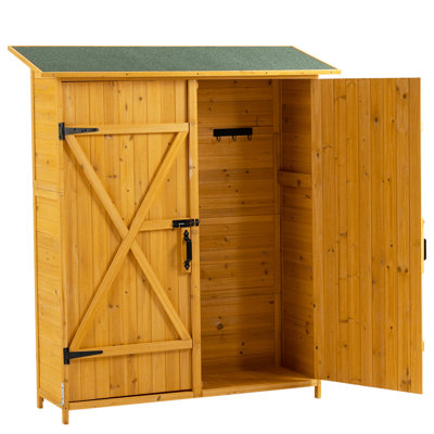 Remise de rangement extérieure L 56 po x l 19,5 po x H 64 po avec porte verrouillable, remise à outils en bois avec tablettes amovibles et toit inclinable, naturel