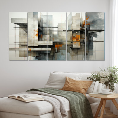 «Hardedge Art Urban Geometric II», reproduction sur toile tendue de 5 pièces