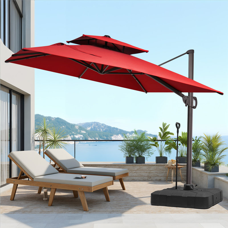 Parasol rectangulaire en porte-à-faux 128 po avec base Easy-Move | Mobilité d'une personne, Rouge
