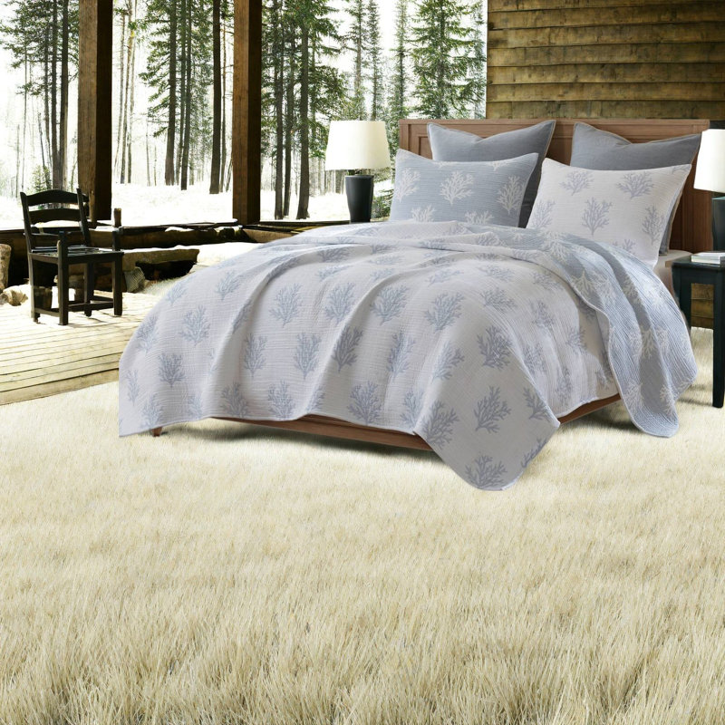 De literie réversible pour très grand lit californien, courtepointe en mélange de coton bleu, moderne