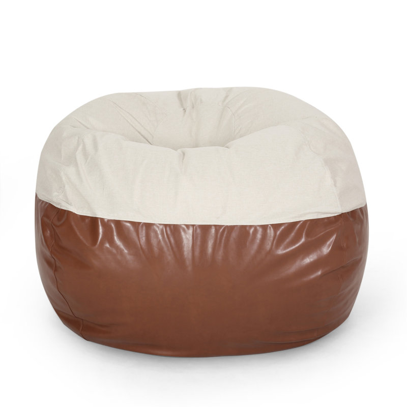 Fauteuil à billes rond Maxi, Similicuir brun / beige