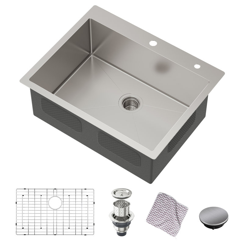 Évier de cuisine à montage sur comptoir, évier de cuisine à montage sur le dessus 28 po x 22 po, évier en acier inoxydable de calibre 16, fait à la main