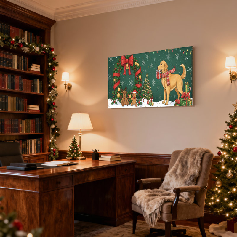 Arbre de Noël avec couronne de chien et lumières de flocon de neige, H 12 po x l 18 po