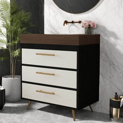 Meuble-lavabo moderne avec lavabo, plateau en pierre frittée, solution de rangement