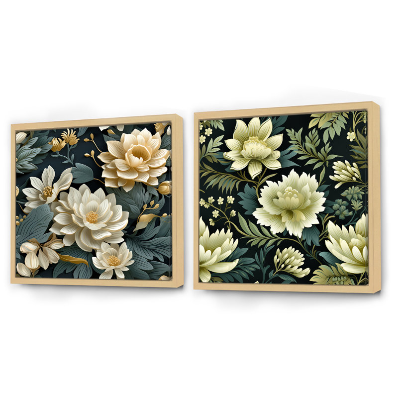 Caledon - Ensemble de 2 collages carrés floraux, Cadre flottant brun, H 16 po x l 33 po