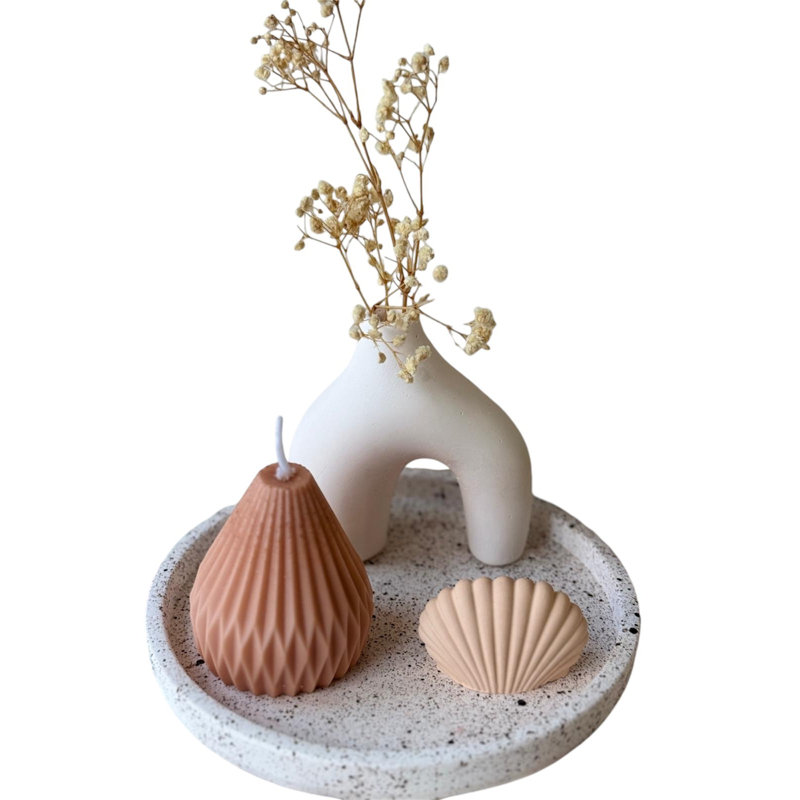 Elegant 4-Piece Candle Set, 100% Concrete Holders & Natural Soya Candles | Includes 4.7 x 2.0 x 4.0 in, 2.0 x 2.0 x 4.0 in, 2.4 x 2.0 x 1.2 in Candles & 7.1 x 7.1 x 0.8 in Plate | Perfect for Home Décor & Relaxation