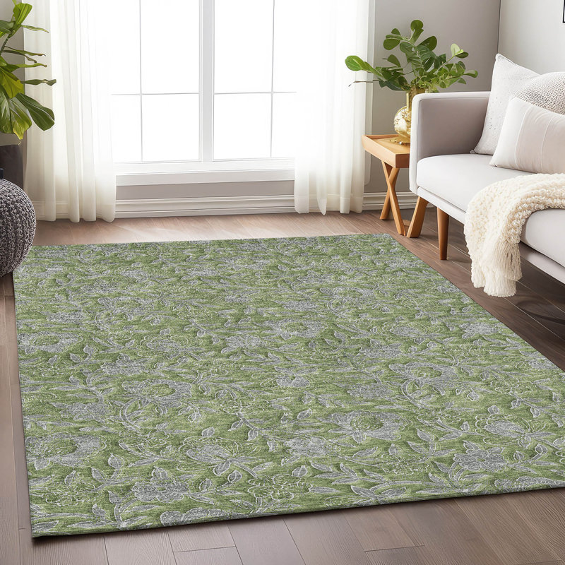 Premium Machine Washable Prisco Olive Rug, Rectangle 8' x 10'