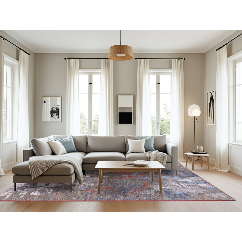 Tapis abstrait gris / bleu / rouge Bradgate, Rectangle 8 pi x 12 pi