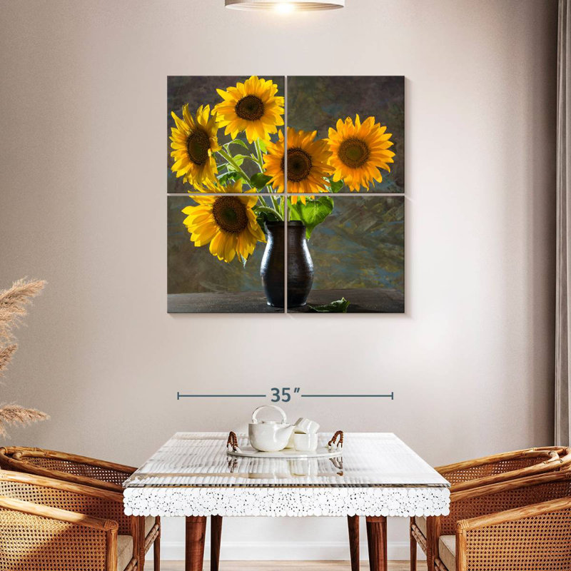 Vase Harnek de tournesols jaunes, H 38 po x l 38 po