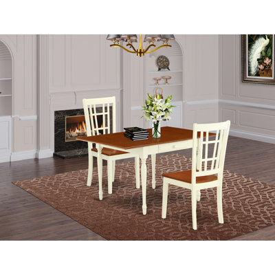 3 Piece Modern Dining Table Set Contains a Rectangle Wooden Table with Dropleaf and 2 Kitchen Dining Chairs, Buttermilk & Cherry