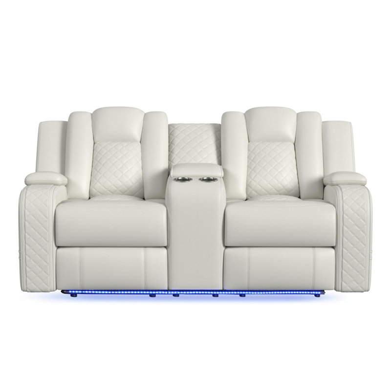 Okubo Power Motion Loveseat with Power Headrest, Console and LED in Pebble Oyster