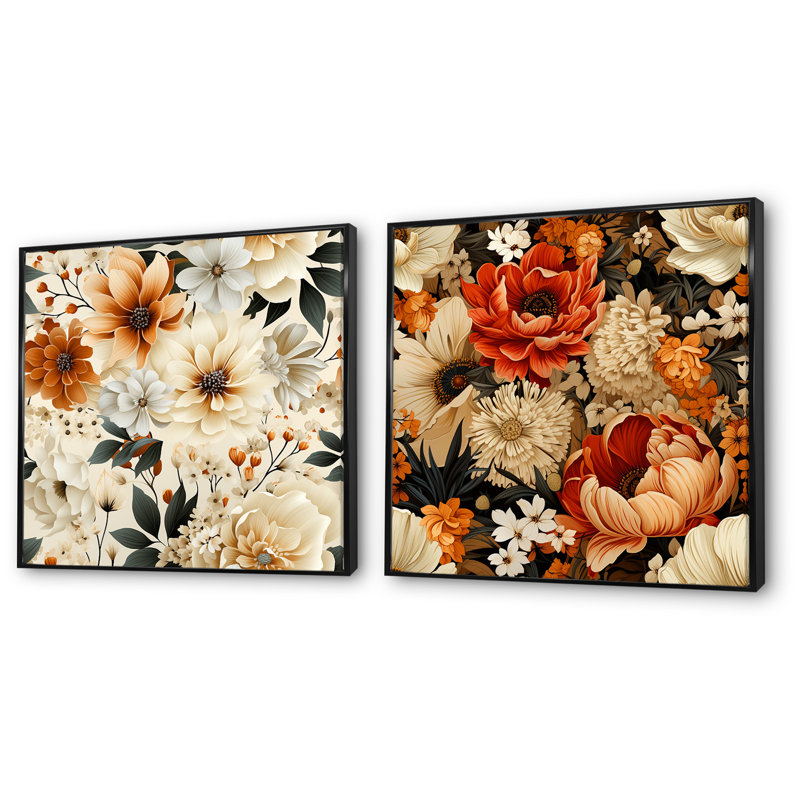 Acanthe - ensemble de 2 reproductions d'art sur toile florales, Cadre noir, H 30 po x l 61 po x P 1 po