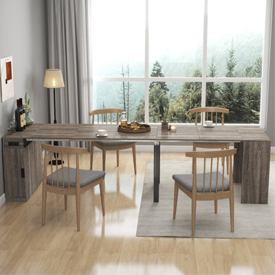 Table de salle à manger extensible moderne multifonctionnelle avec prise de courant, table extensible peu encombrante avec rangement pour les fêtes, les mariages, les réunions et les célébrations