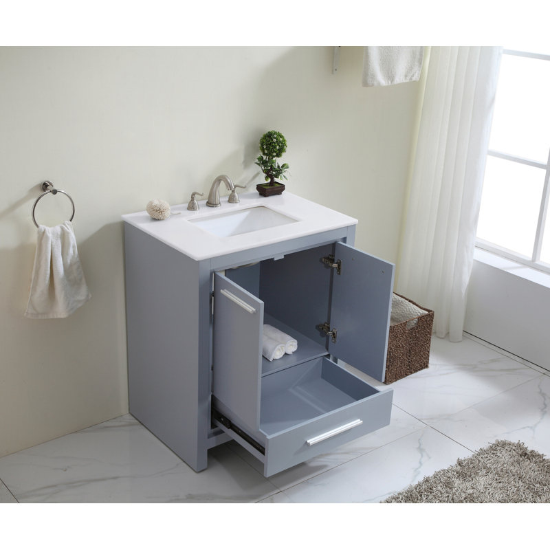 Chellie 30'' Single Bathroom Vanity with Top, Gray, Ivory White