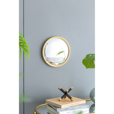 Round Gold Mirror With Wooden Border - 11" For Entryway Rimmed Metal Frame Vanity