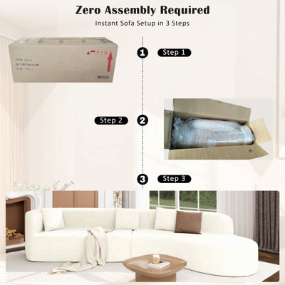 132" Modern Sectional Sofa With Curved Design, 2-Piece Chenille Modular Couch With 4 Pillows, Plush Sponge & Spring Cushion, Large Sponge Modular Sofa