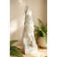 Grande figurine de lapin assis en magnésium avec finition blanche antique et base piédestal élégante, parfaite pour un décor rétro