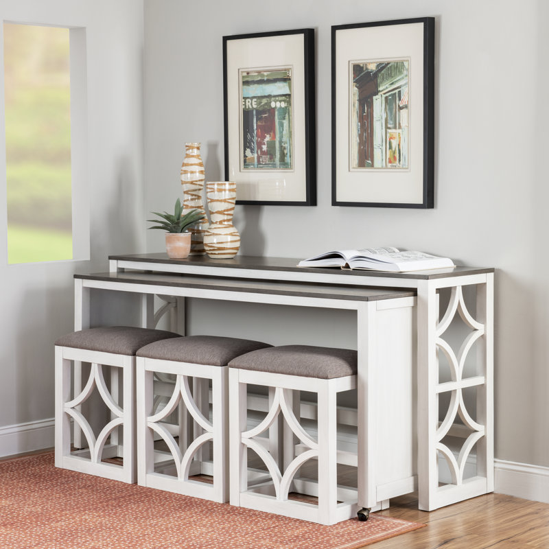 Wallace 72" Long Rolling Console & 3-Stool Set