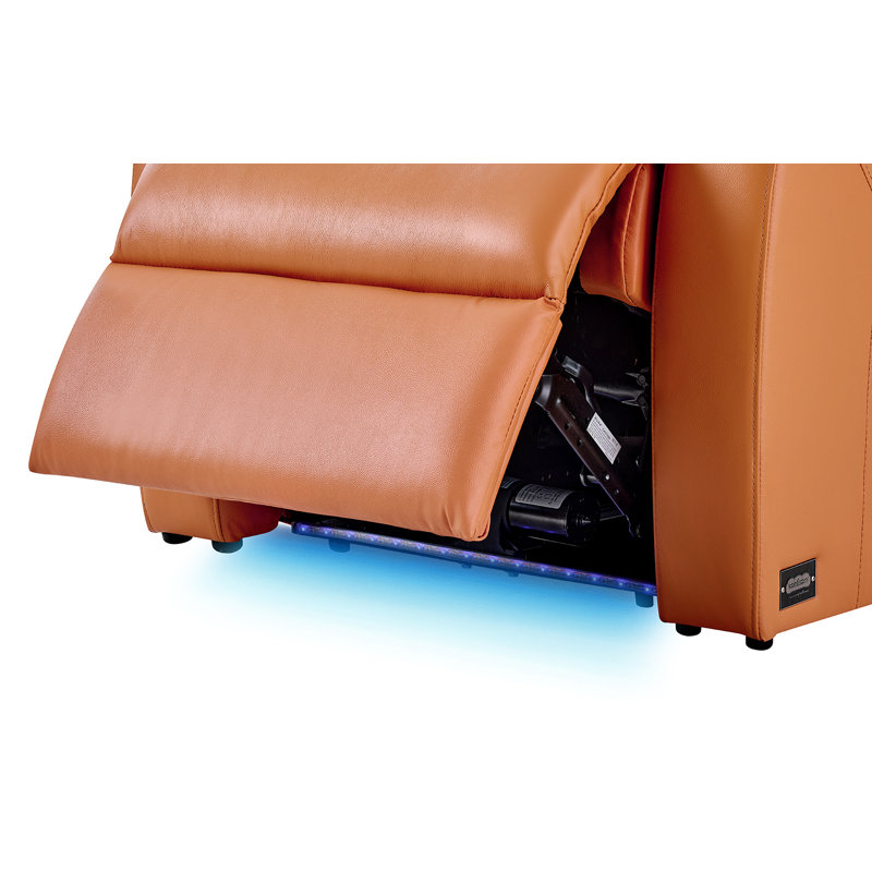 Double fauteuil inclinable de cinéma maison en cuir fleur avec ports USB et de type C, Orange véritable fourrure