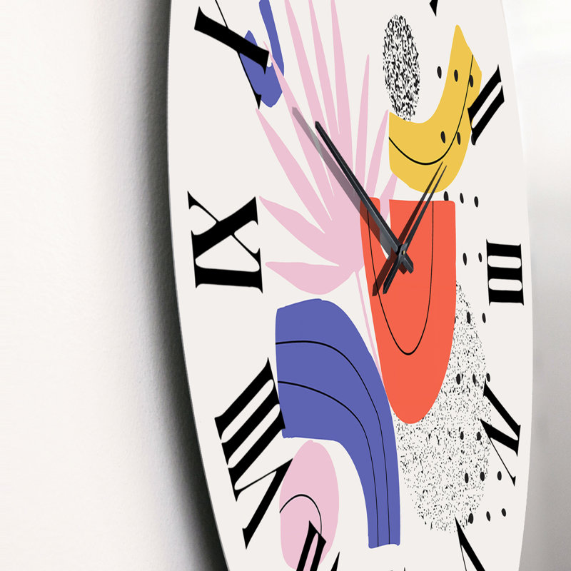 Horloge murale biologique avec formes tropicales rétro et feuilles tropicales II, Moyen