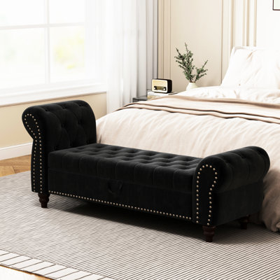 Banc de chambre moderne en velours noir avec compartiment de rangement - 64,5 po