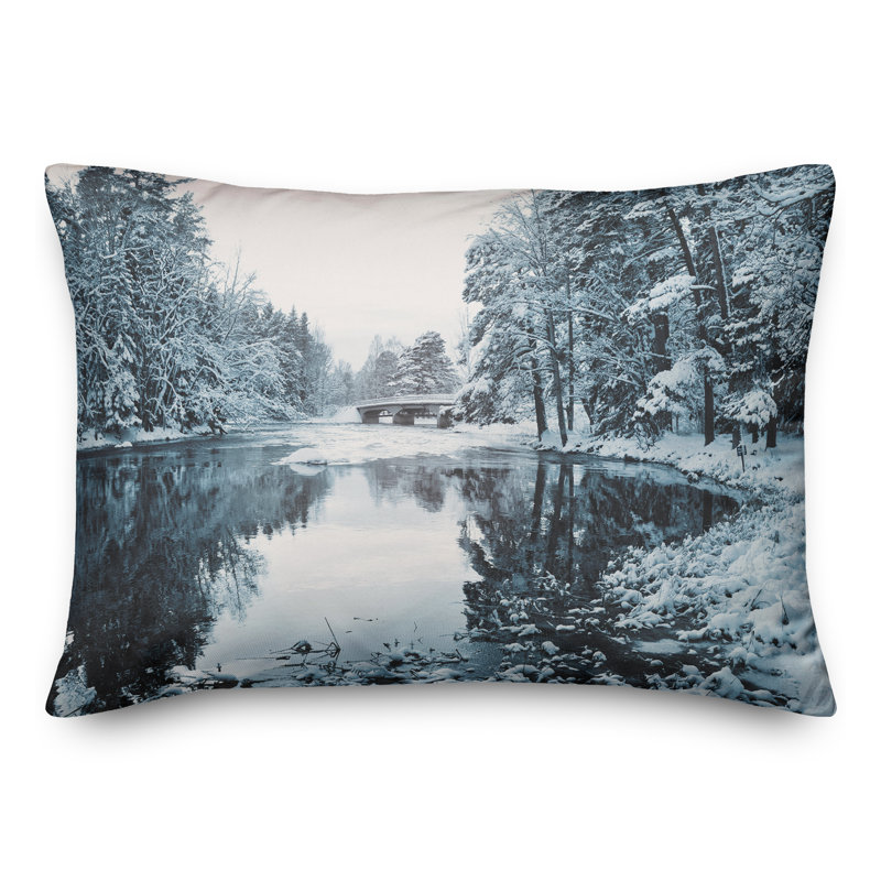  Snowy Park Lake Rectangular Pillow Cover and Insert