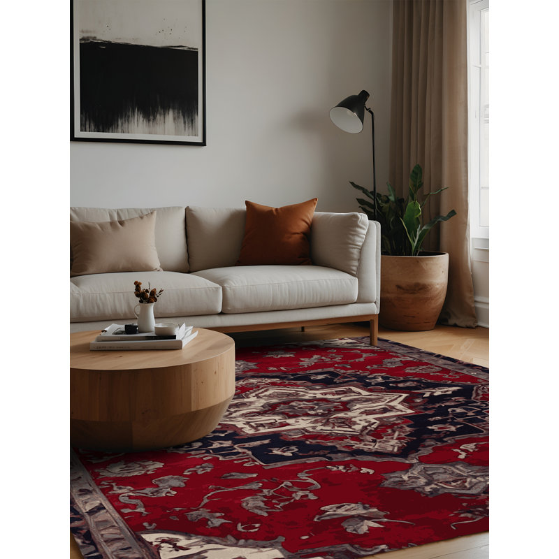 Tapis rouge lavable à la machine, Carré 5 pi