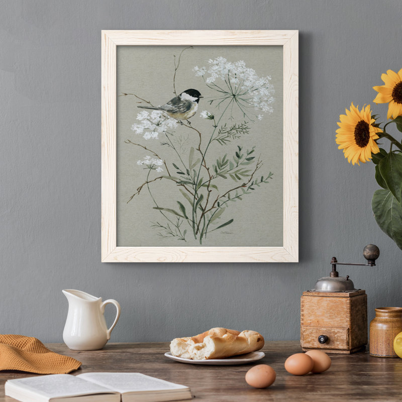 «Bouquet of Grace Bird I», reproduction d'art sur toile, H 20 po x l 17 po x P 1,5 po, Cadre blanc