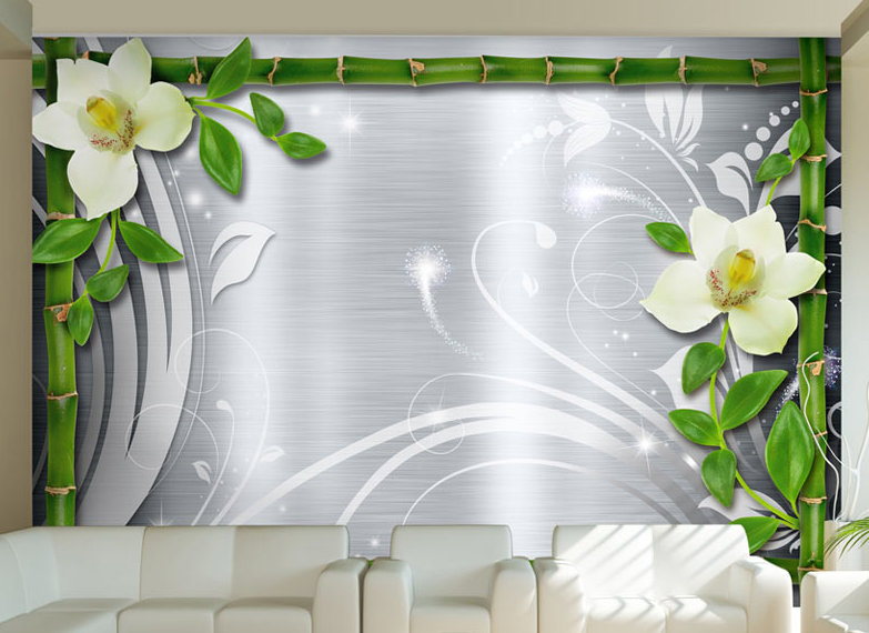 Bamboo and Two Orchids 2.80m x 400cm Wallpaper, 300 cm L x 231 cm W