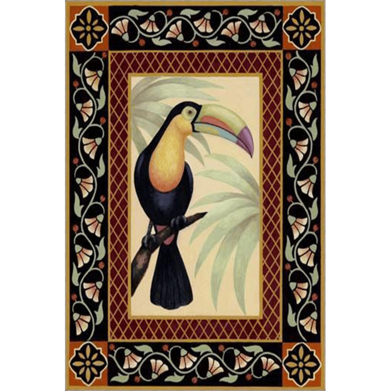 Tapis noir lavable à motif d'oiseaux Toucan, Sous-tapis carré 3 pi 3 po inclus