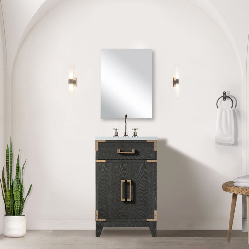 18 po P Meuble-lavabo simple en chêne noir de 20 W, comptoir en acrylique, miroir, largeur de rangement et de fermeture en douceur, comptoir, capacité fermée