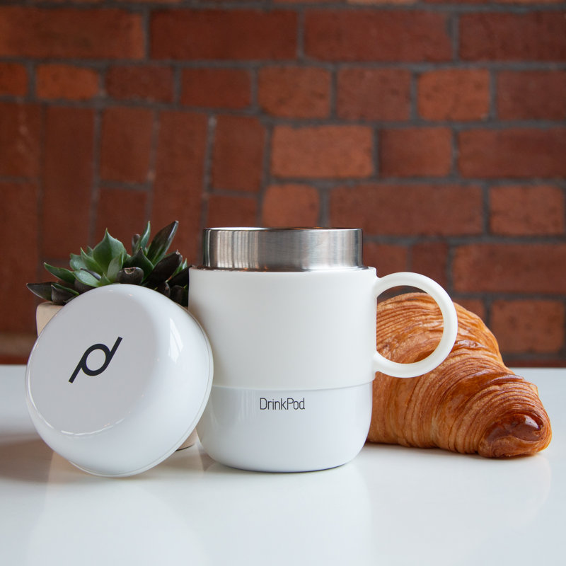 Grunwerg Drink Pod Stainless Steel Travel Mug, White